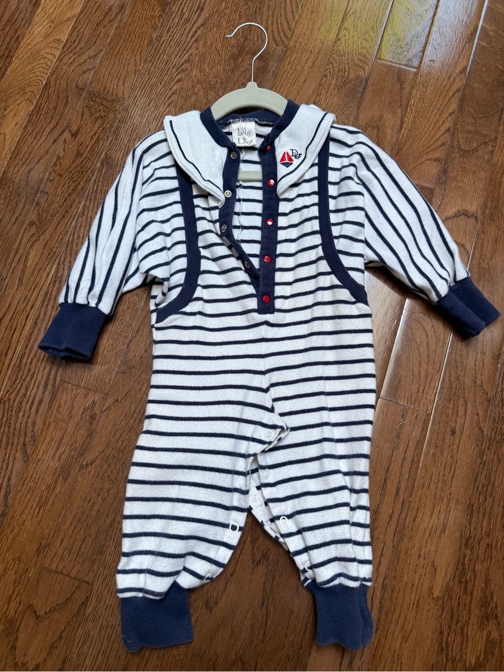 Vintage Baby Dior Baby Sailor Stripe One-Piece Romper - Navy & White
